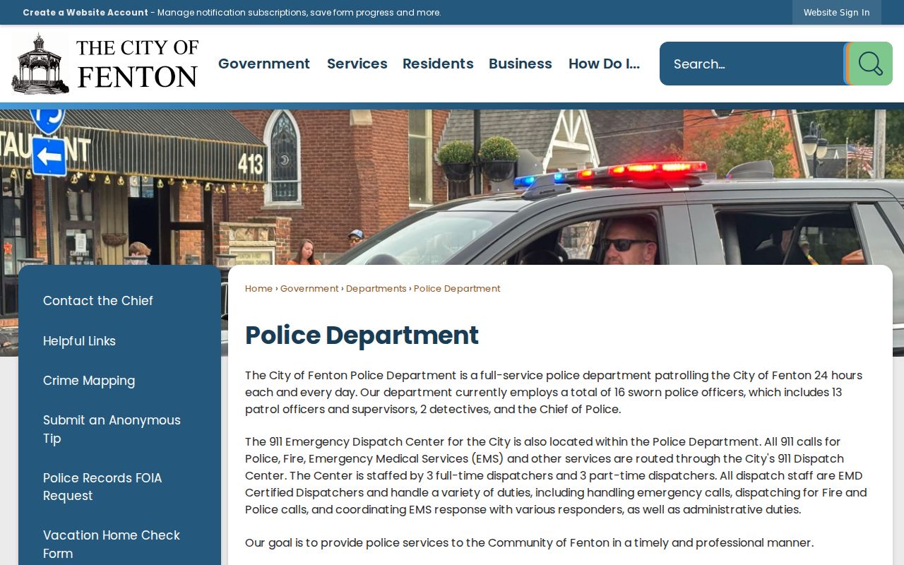 Fenton warrant search: Fenton Police Department service page