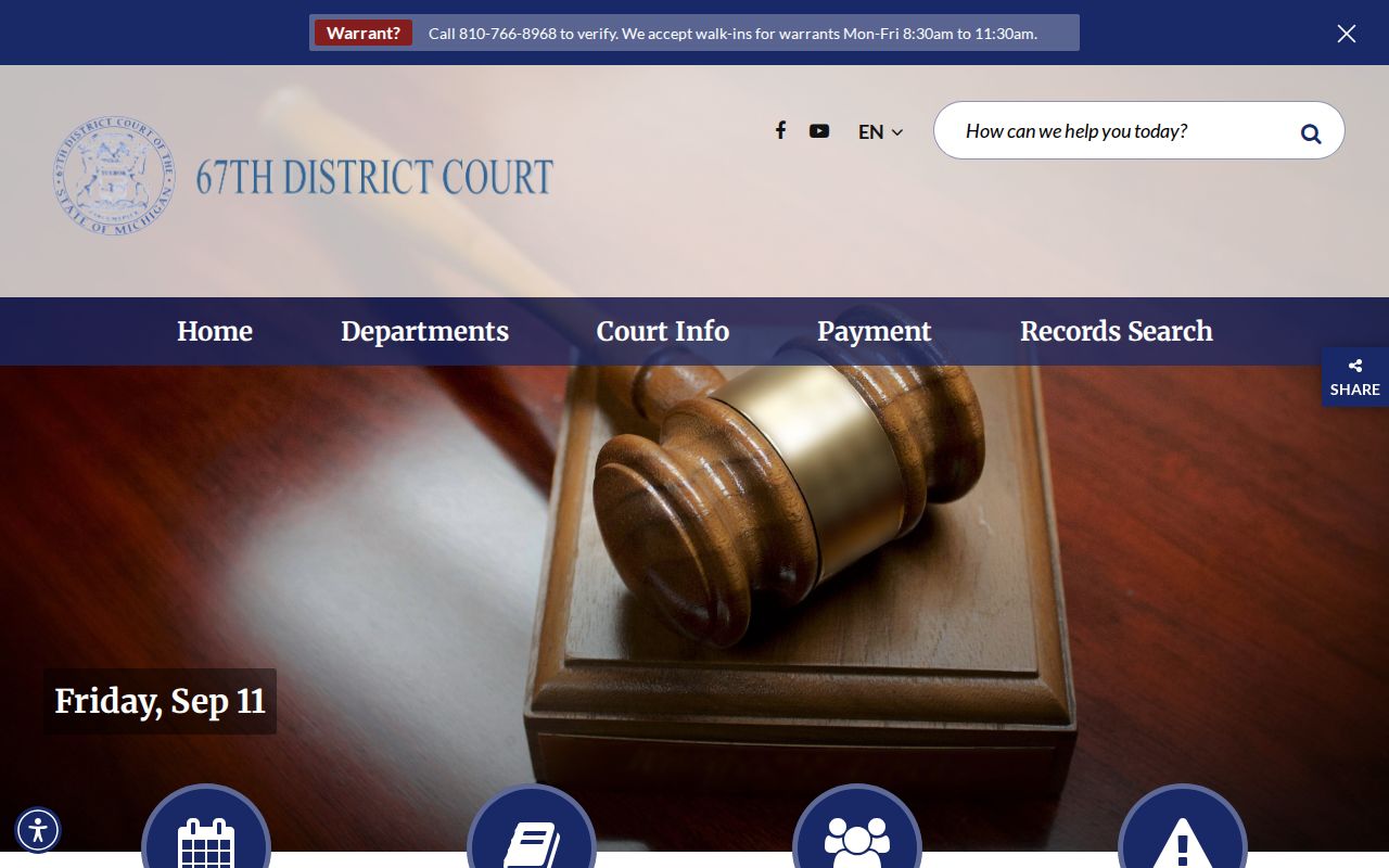 Genesee County warrant records: 67th District Court official homepage banner